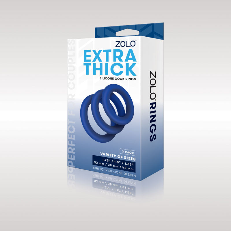 Zolo Extra Thick Silicone Cock Rings 3-Pack - Blue Thick Cock Rings - Set of 3 Sizes Zolo